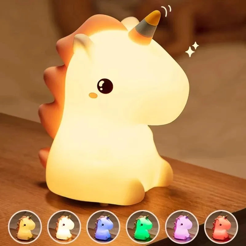 veilleuse licorne mignonne led enfants chambre decoration blanc orange jaune rose vert moderne