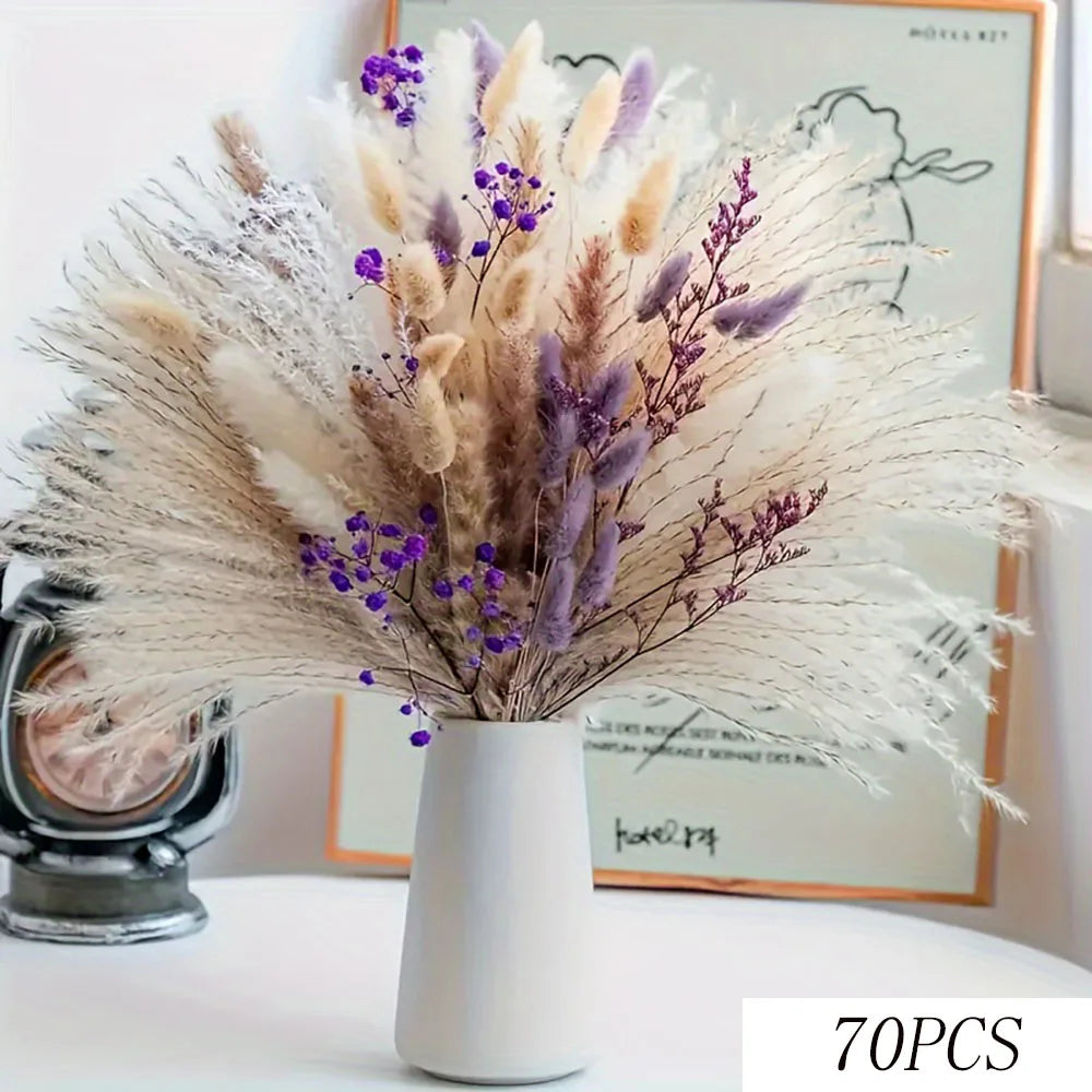 bouquet fleurs séchées naturel pampas violet beige intérieur décoration anniversaire baby showerHomeAssemblier
