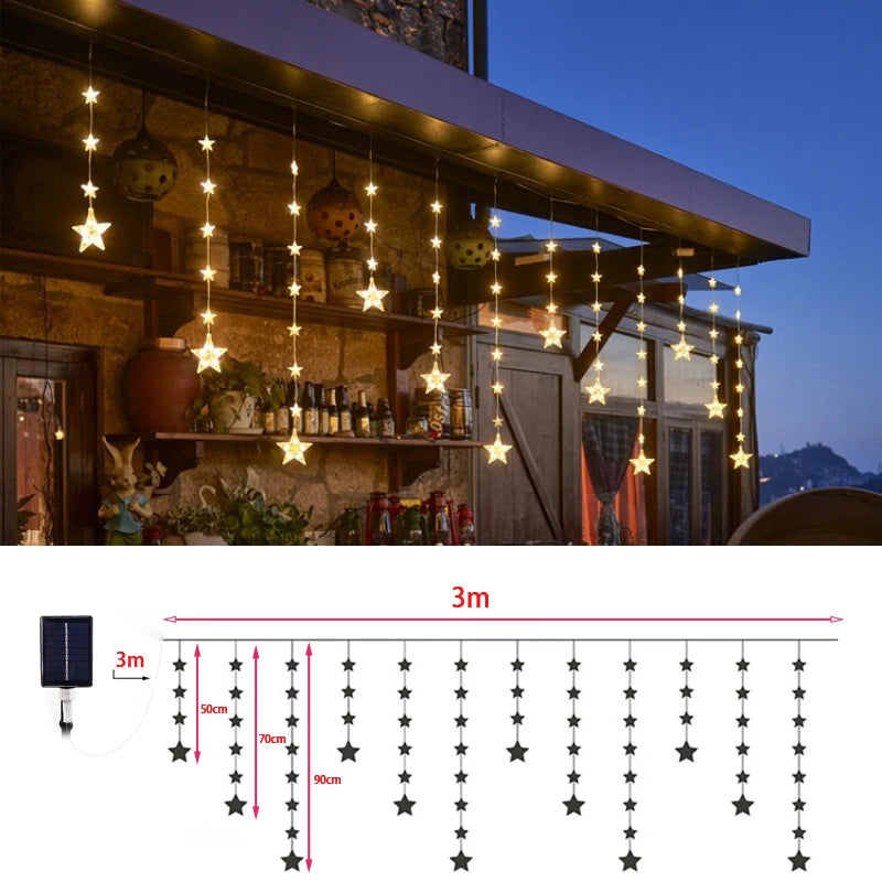 guirlande lumineuse étoiles blanc doré moderne 30 led solaire adhésif chambre patio