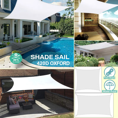 Voile d'ombrage rectangulaire blanche installée sur une terrasse
