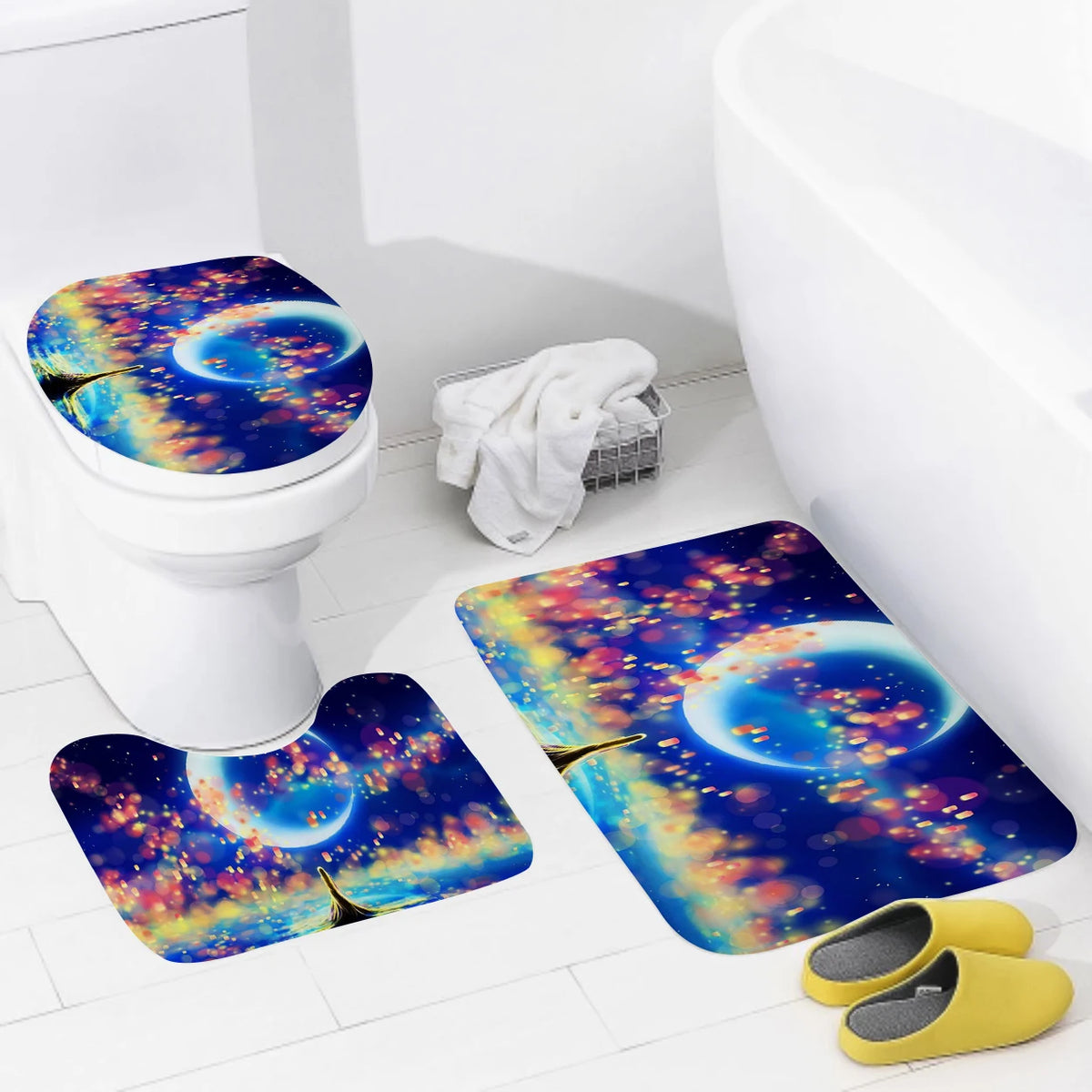 tapis toilette moderne ensemble bleu noir galaxie adhésif salle bain couvercle tapis sol
