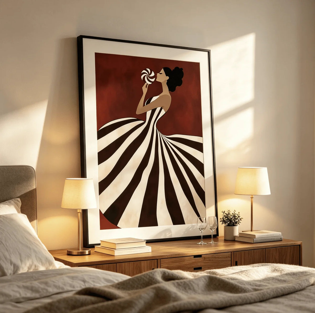 affiche abstraite rayées rouges moderne sans cadre toile impression murale chambre salon
