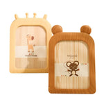 cadres photo décoration animaux tête souris girafe ours aspect bois clair rotatif beige marron