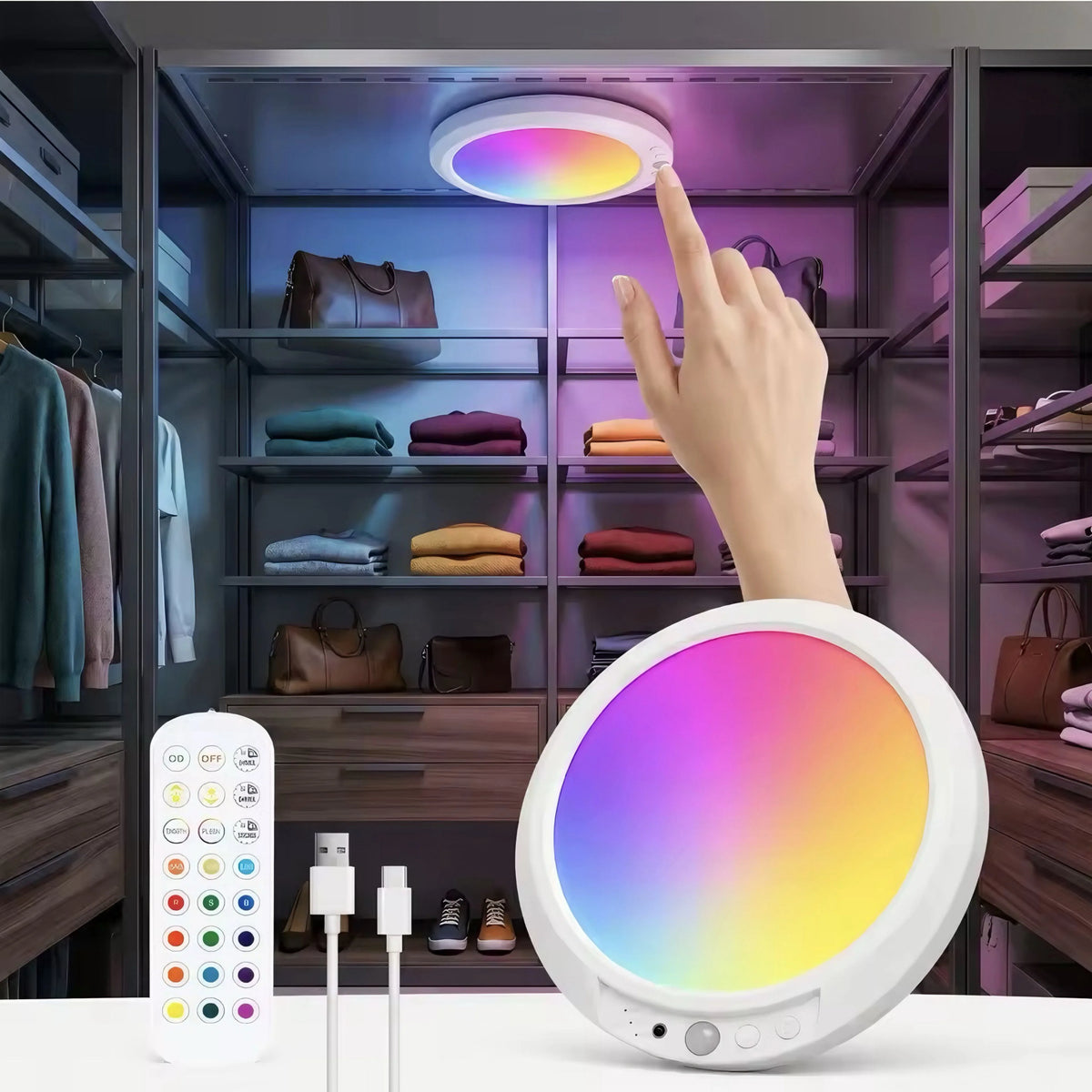 lampe moderne blanc rechargeable usb détecteur mouvement télécommande ajustement luminosité couleur