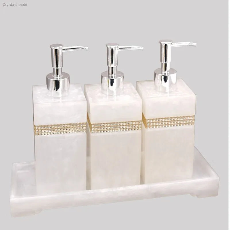 distributeur savon huiles essentielles moderne élégant blanc noir marbré set accessoires