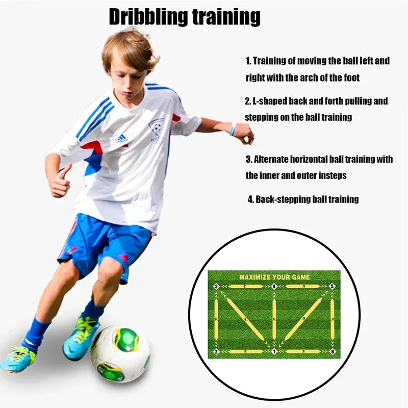 tapis entraînement football antidérapant pliable gazon synthétique motifs graphiques vert blanc jaune ludique sportif