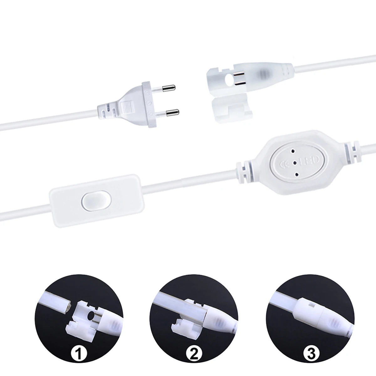 Ruban lumineux LED blanc moderne interrupteur tactile clips fixation transformateur d’éclairage EU US plug