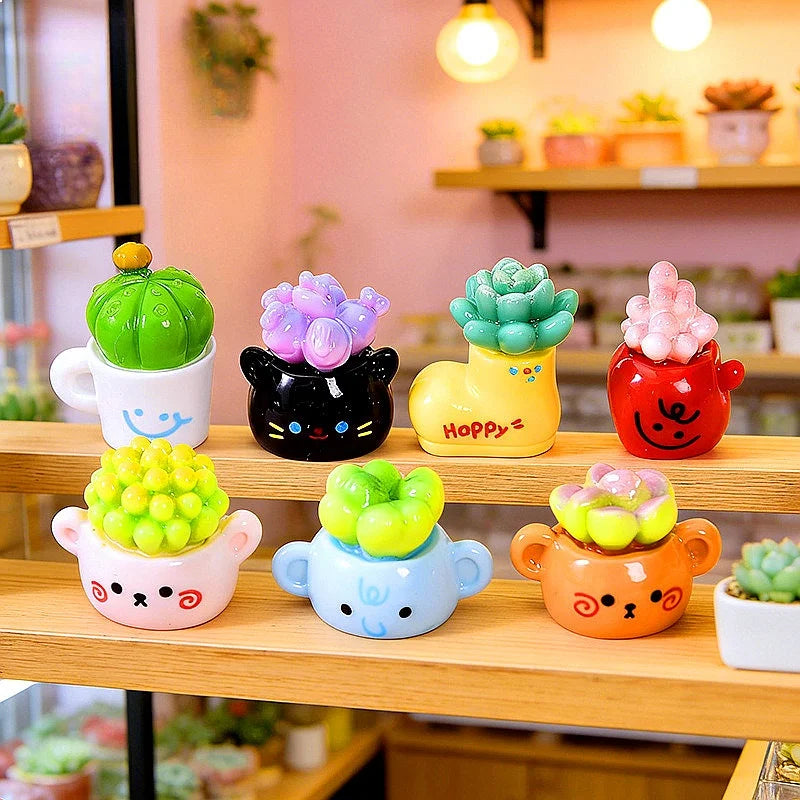 cache pots résine colorés animaux visages sourires plantes artificielles mignon decoration maison poupée