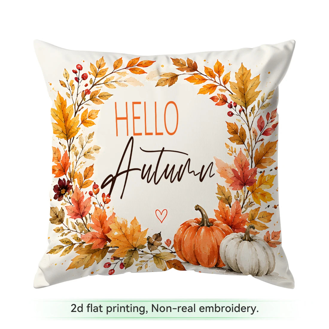 housse coussin imprimée citrouille feuille érable aquarelle automnale décoration maison carré moderne zip invisible