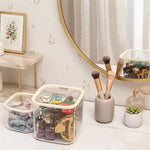 boîtes rangement transparentes modernes clips élastiques pinceaux maquillage filles minimaliste