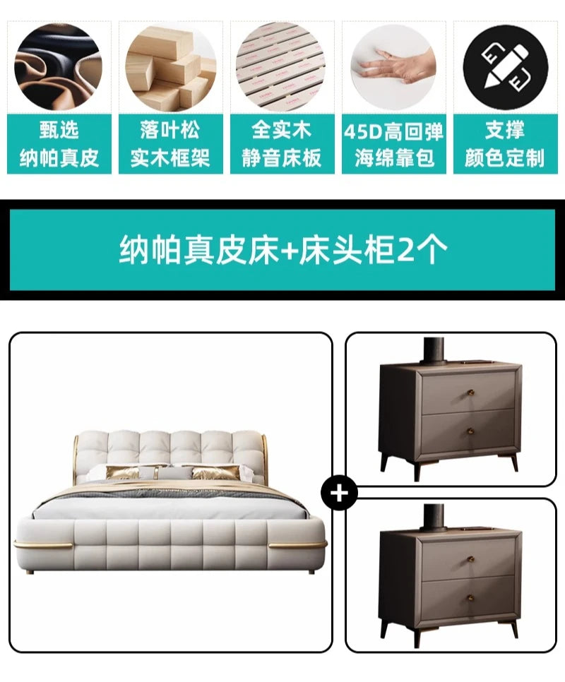 lit moderne minimaliste simili cuir gris clair structure bois vis matelassé chambre coucher