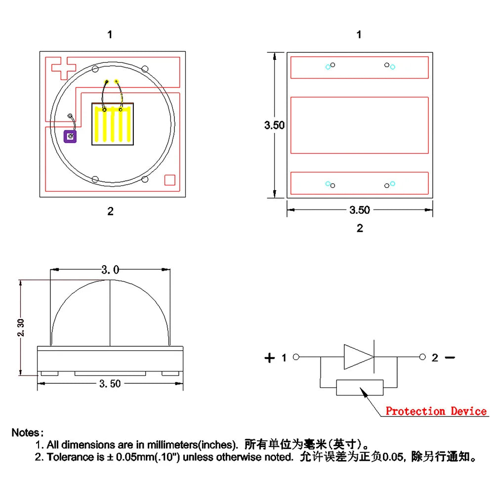 ampoules led carrées orange modernes 3w 580nm 590nm 600nm 3535 mm