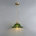 suspension lumineuse vintage transparente motifs floraux vert orange bleu
