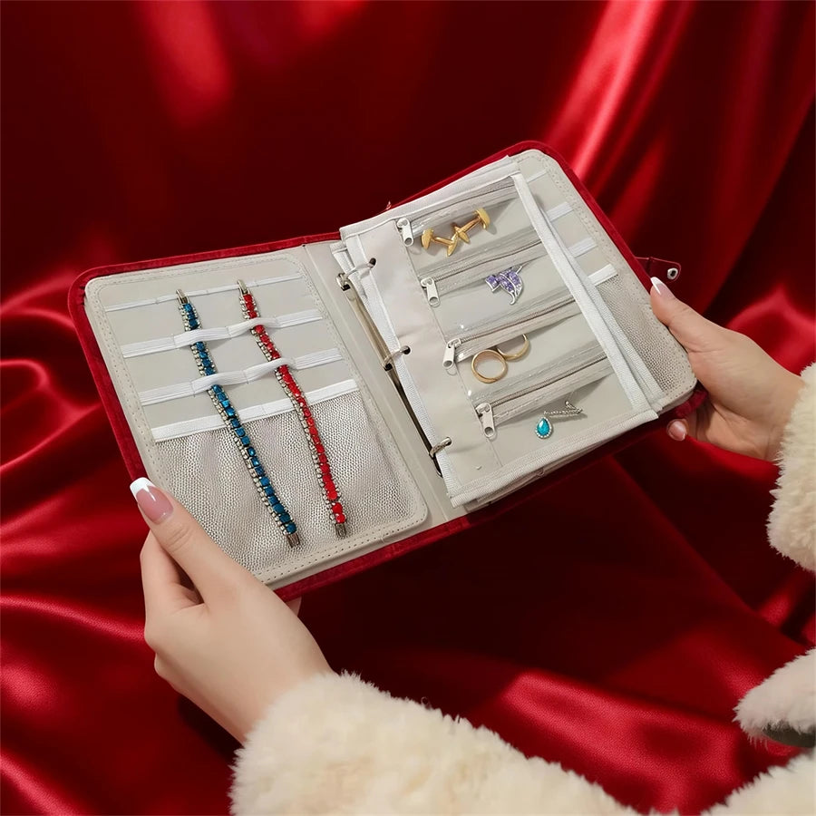 porte bijoux velours rouge moderne clics rangement grilles transparentes bijoux organisation coffret cadeau