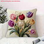 housse coussin motif tulipes colorées polyester beige traditionnelle 45x45cm salon chambre décoration