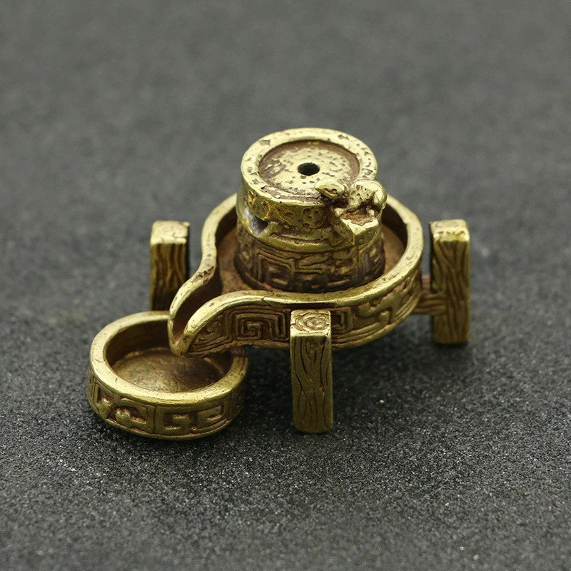 diffuseur bougie encens or motifs bois artisanal vintage décoratif support cendres cascade zen