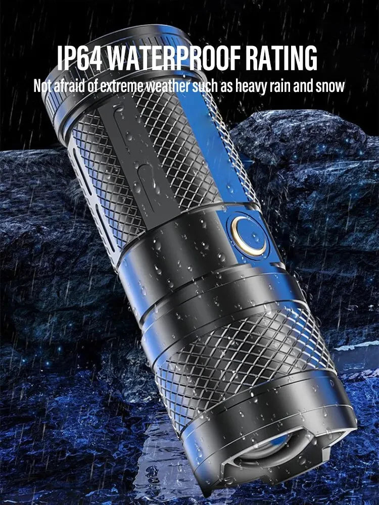 lampe poche led rechargeable modes éclairage distance 500mètres noir argenté moderne