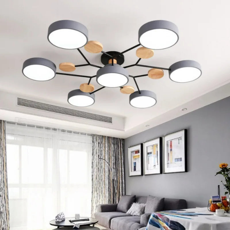 plafonnier led moderne vert blanc gris bois clair circulaire métallique scandinave éclairage intérieur