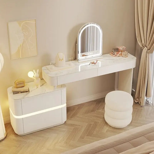 coiffeuse meuble maquillage bois massif blanc tiroirs table coiffage moderne chambre minimaliste