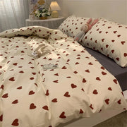 Parure de lit cœur d'amour style coréen - Housse de couette et draps 3 pièces pour chambre