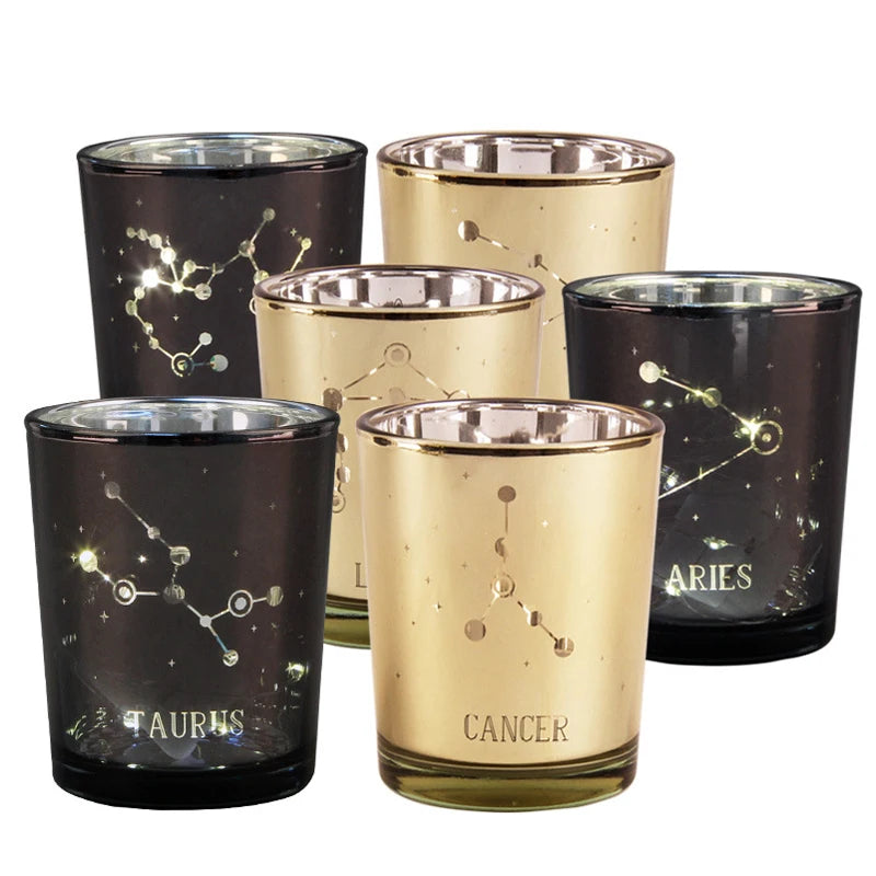 bougeoir verre noir doré motif constellation signe zodiaque décoration maison moderne