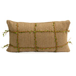 housse coussin tissée jute motif quadrillé vert rustique décor feuilles