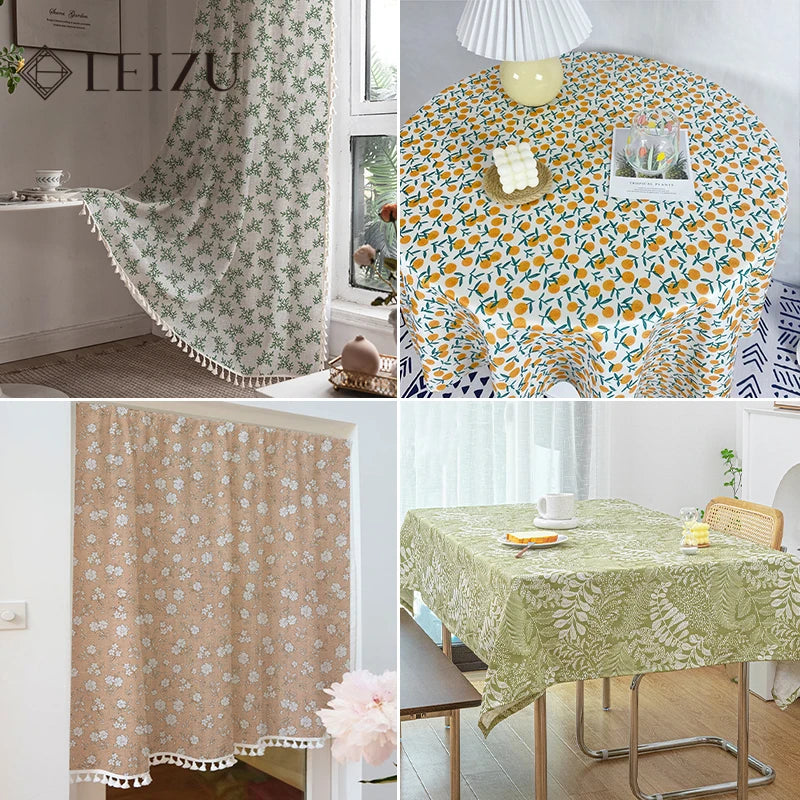 tissu coton lin floral orange feuilles blancs vintage naturel 180x150cm 45x150cm 90x150cm résistance abrasion
