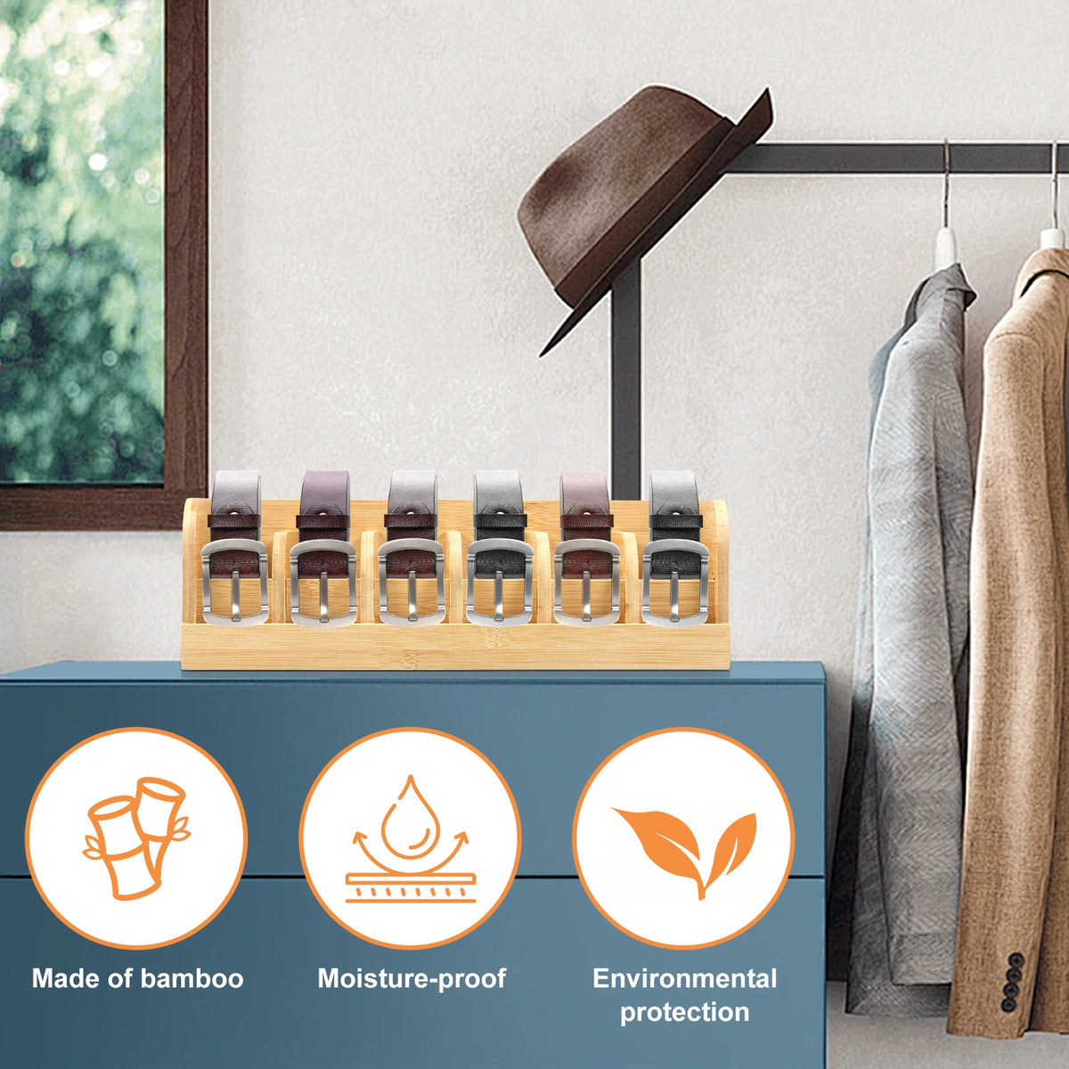 boîte rangement ceintures bois naturel noir compartiments organisation contemporaine écologique minimaliste.storage efficient compartments ecofriendly