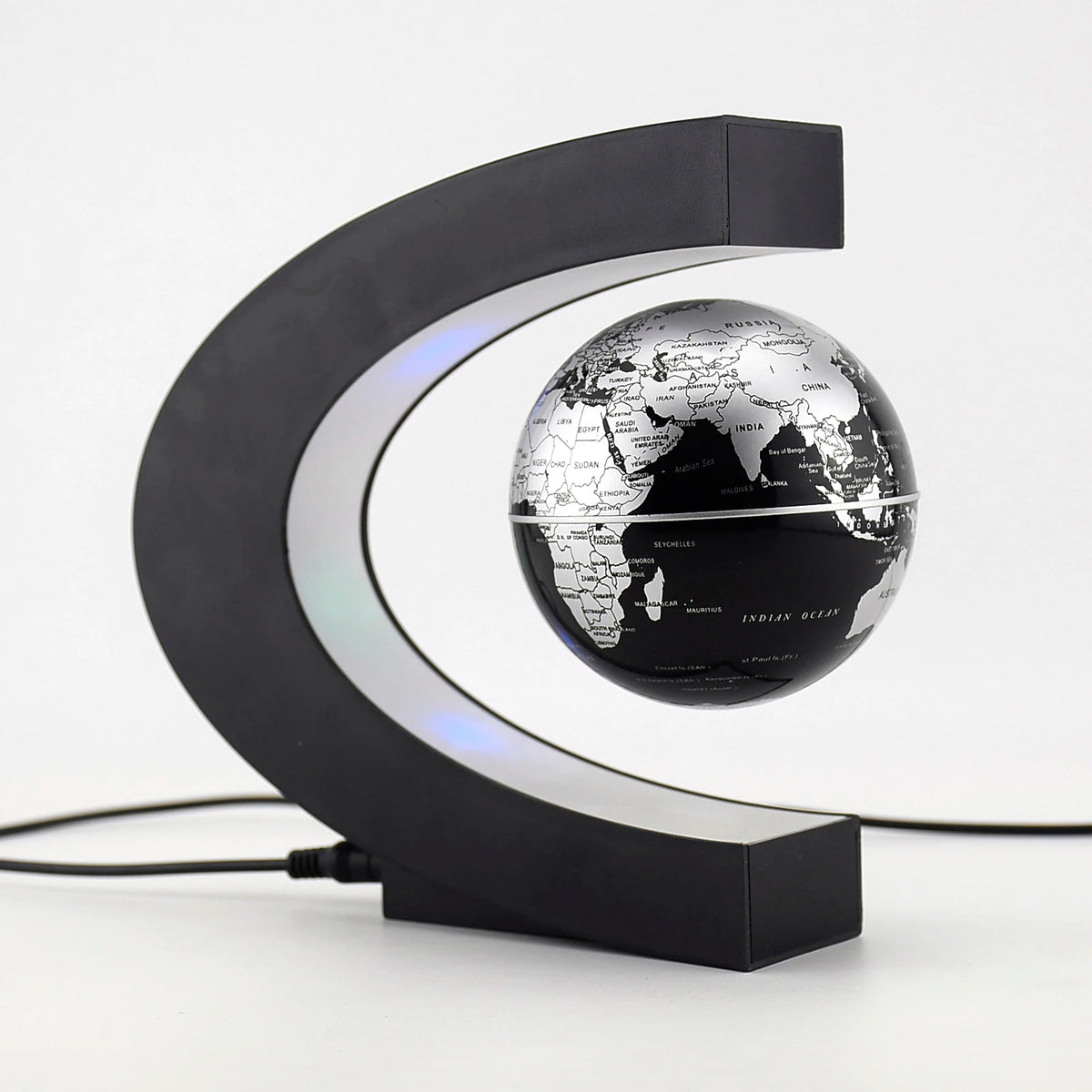 globe magnétique flottant cartographie mondiale led noir bleu doré moderne chambre coucher