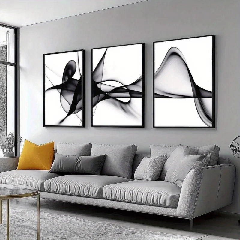 tableaux abstraits modernes noir blanc fluides salon chambre