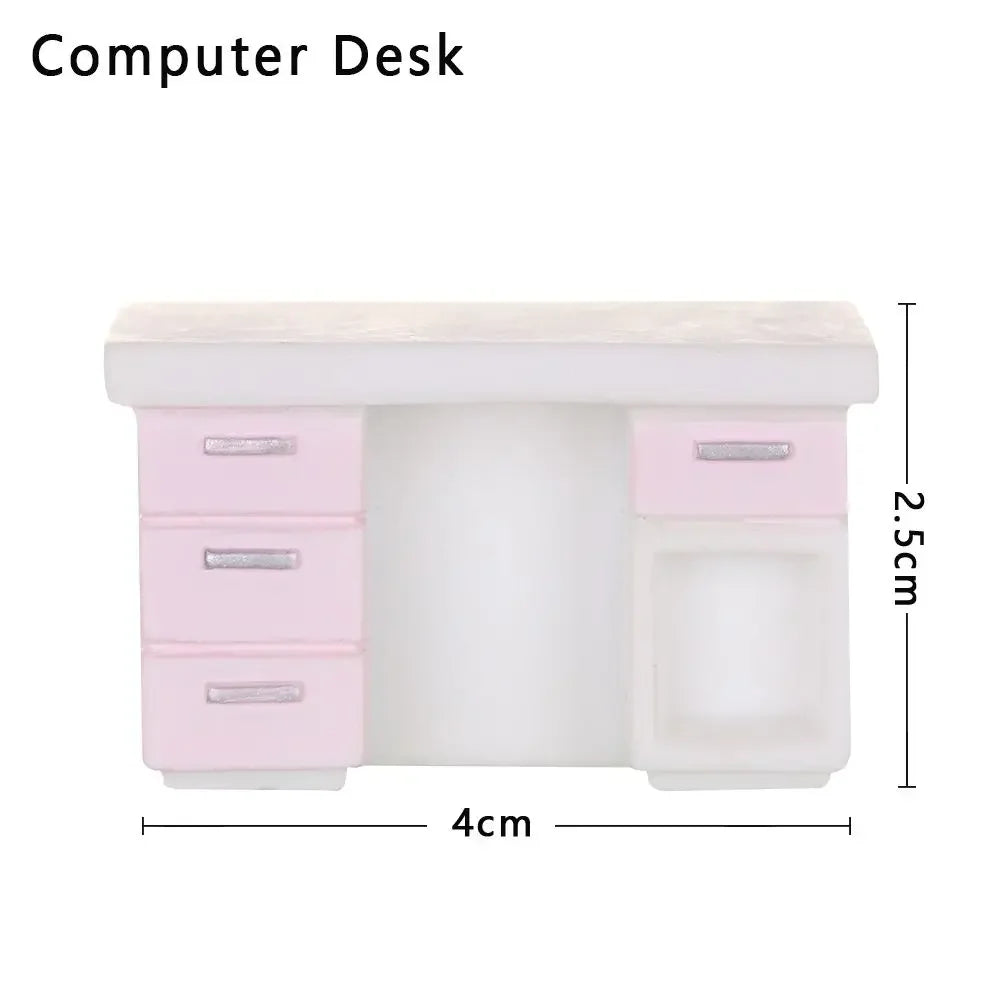 meubles miniatures poupées rose blanc modernes armoire frigo lave linge micro ondes téléviseur commode