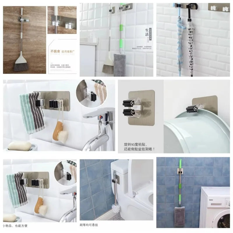 porte balai mural adhésif blanc noir moderne support outils cuisine salle bains