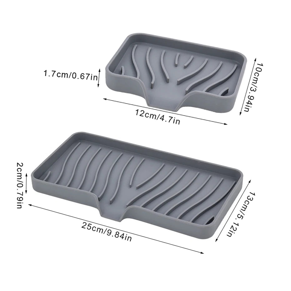 support savon silicone auto drainant moderne gris vert rayures ondulées brosse dents savon bouteille