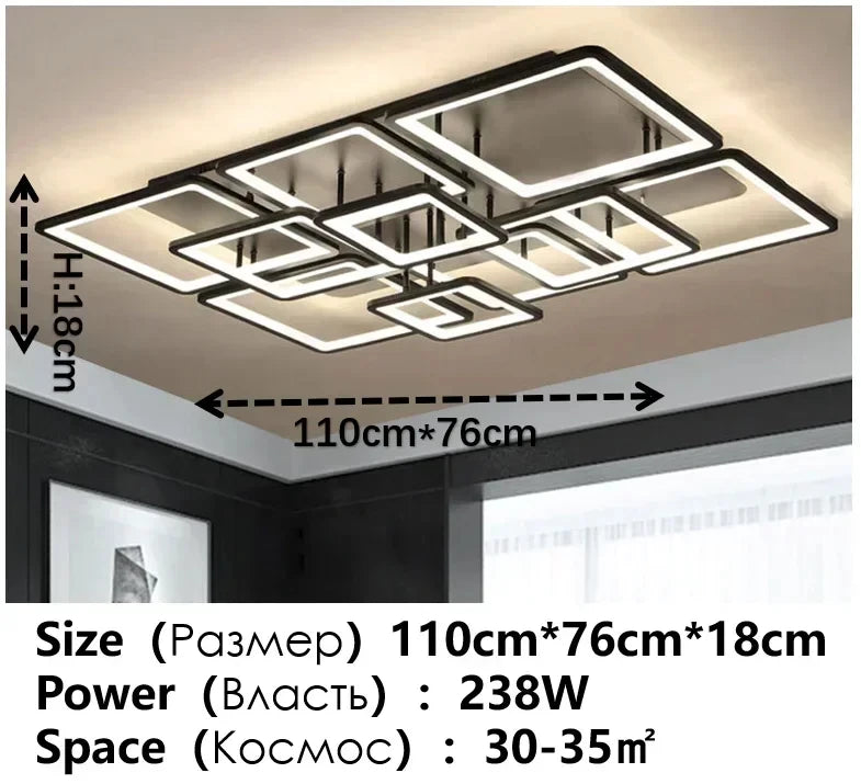 plafonnier moderne acrylique led noir géométrique contemporain suspension lumineuse cascade carrés