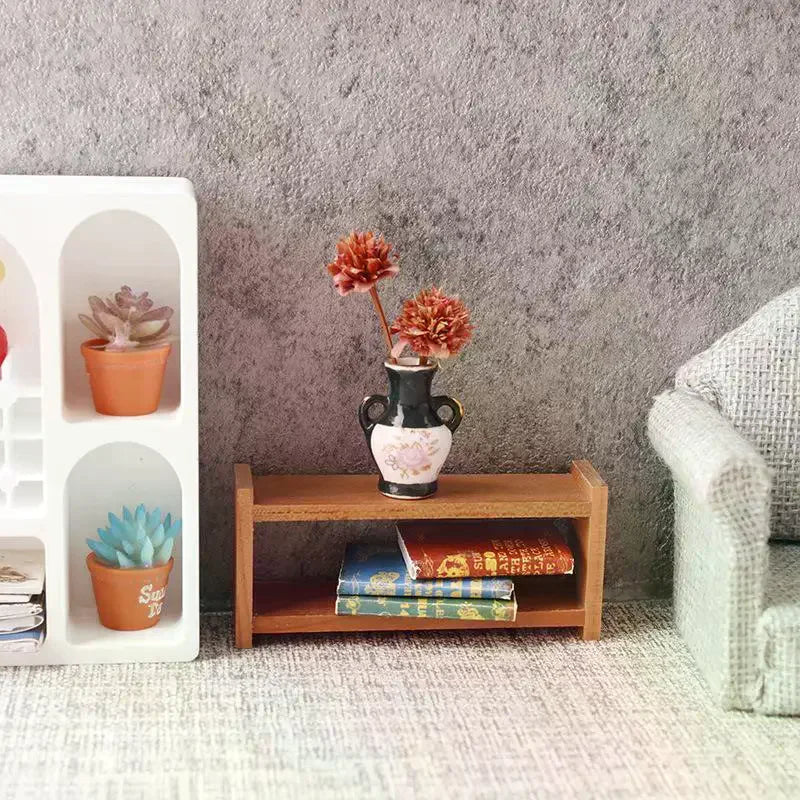 étagère bois naturel moderne accessoires poupée 1/12 décoration intérieure imitation jouets rangement miniature