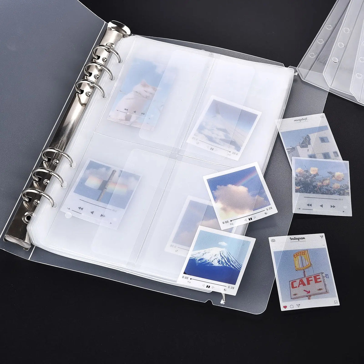 album scrapbooking pochettes transparentes anneaux métalliques rangement diy estampage modernes cartes imprimées plastique lisse