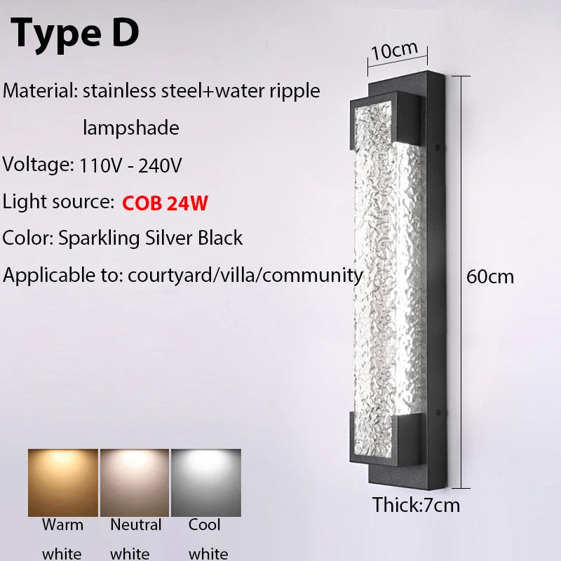 lampe murale led noire contemporaine acier inoxydable ondulée ip65 réglable triac 3000k 6000k