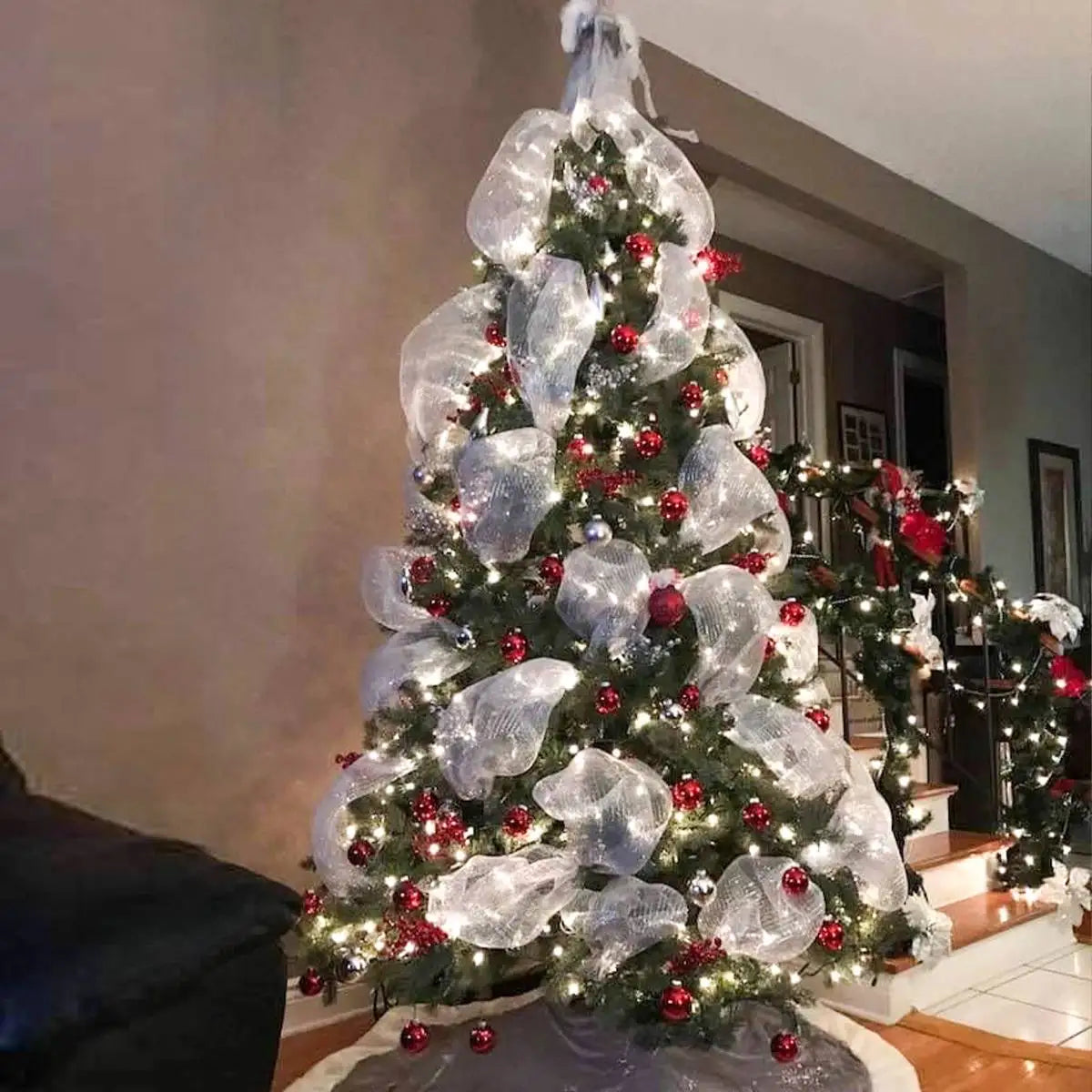 ruban décoration noël rouge doré blanc vert maille fine brillant adhésif festif moderne