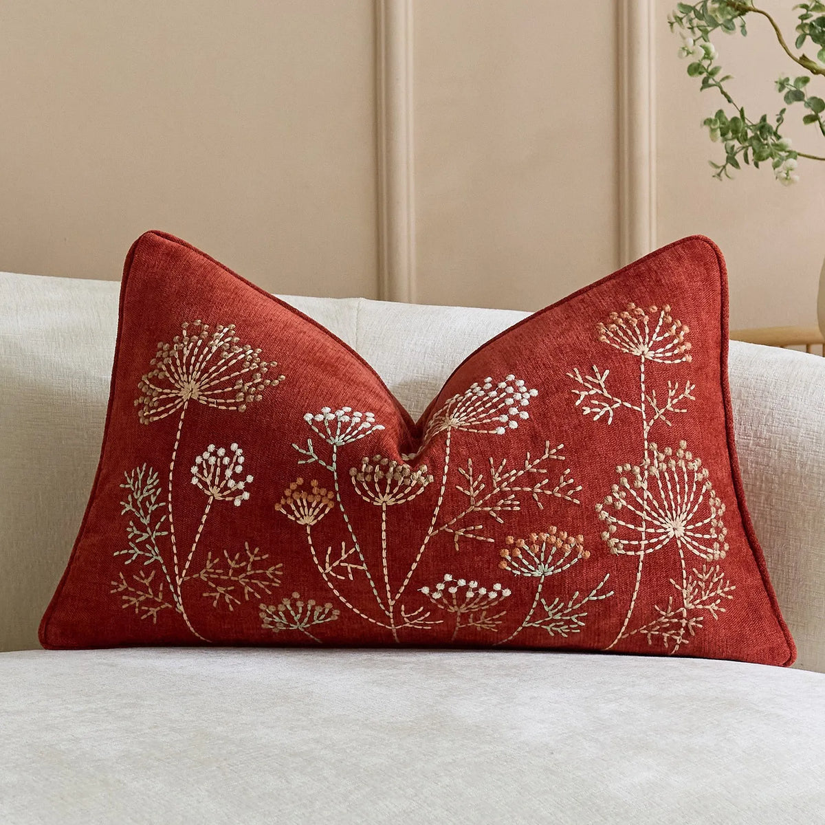 housse coussin brodée motif floral traditionnel vert rouge 100 polyester doux lavable adultes canapé
