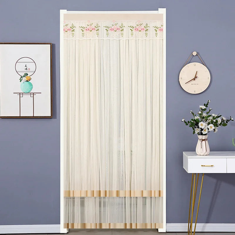 rideau gris beige rose bleu broderie florale transparent moderne ruban porte tissu polyester