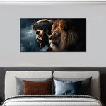tableau sans cadre impression toile abstraite dieu jésus christ lion noir gris beige marron