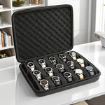 boîte rangement montres noir velours moderne 15 compartiments zipper 20cm 19cm 6.5cm