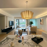 suspension lumineuse moderne tissu rayures horizontales beige clair lumières 60cm
