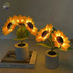 veilleuse rechargeable tournesol fleur jaune feuilles vertes deco moderne chambre table led