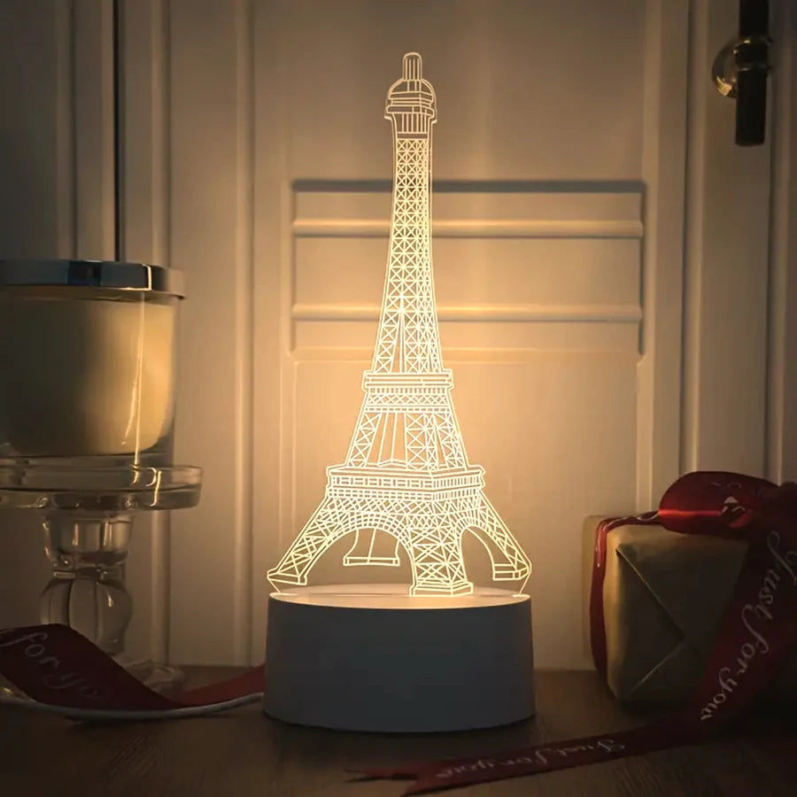 lampe led 3d tour eiffel blanc moderne sans fil usb charge