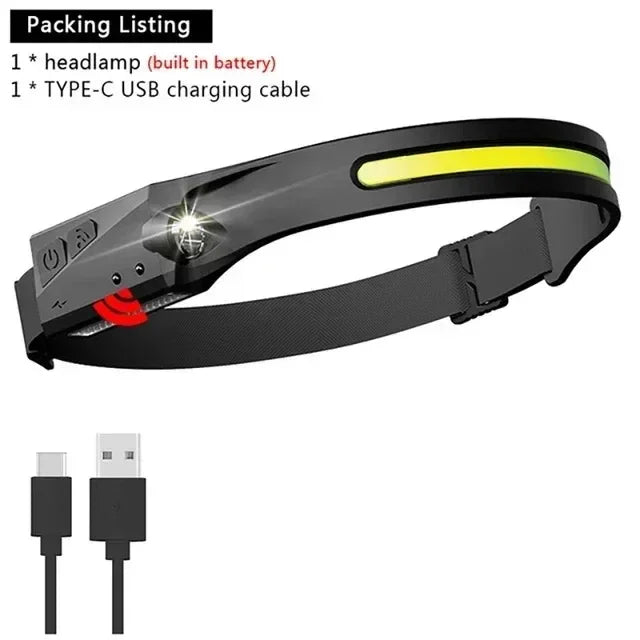 lampe frontale rechargeable led 5w noir jaune blanc headlight tactile affichage ir sensor modes