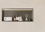 niche murale acier inoxydable gris moderne étagère rangement cosmétiques décoration statuaire vase
