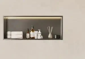 niche murale acier inoxydable gris moderne étagère rangement cosmétiques décoration statuaire vase