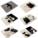 serviettes lin motif chats noir rayures illustration simple beige clair