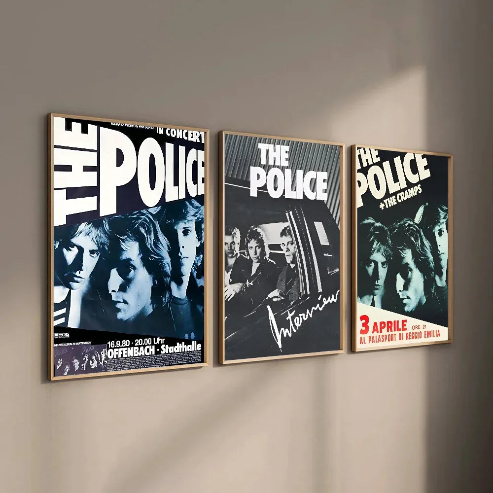 affiche vintage rock groupe police noir blanc bleu jaune salon chambre kawaii déco